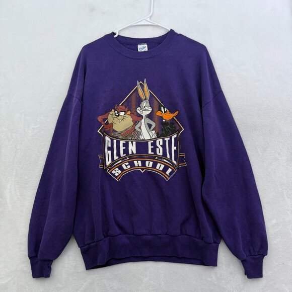 Vingtage Looney Tunes Sweatshirt Mens XL Purple Glen Este High School Pullover - Picture 1 of 9